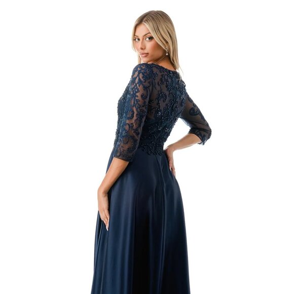 New A-Line MOB Rhinestones Embellished Maxi Gown w/ Sheer 3/4 Sleeves TC M2734F - Picture 6 of 8
